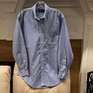 W: Men’s Lauren Ralph Lauren Shirt Long Sleeve Blue Gingham Classic Fit Non Iron